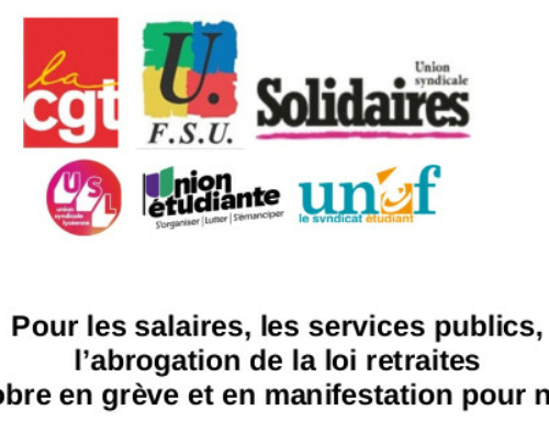 Pour les salaires, les services publics, l’abrogation de la loi retraites – 1er octobre en grève et en manifestation pour nos droits !